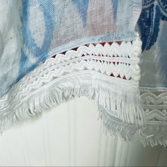 Chico’s NWOT Ikat Paradise Ruana linen fringe kimono coverup top Small/Medium - Picture 11 of 13